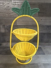 Pineapple Yellow 2 Tier Basket Display Fruit Veggies Snacks 18”H