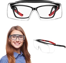 Safety Glasses Over Eyeglasses – Anti-Fog Clear Lens, Adjustable, ANSI Z87.1
