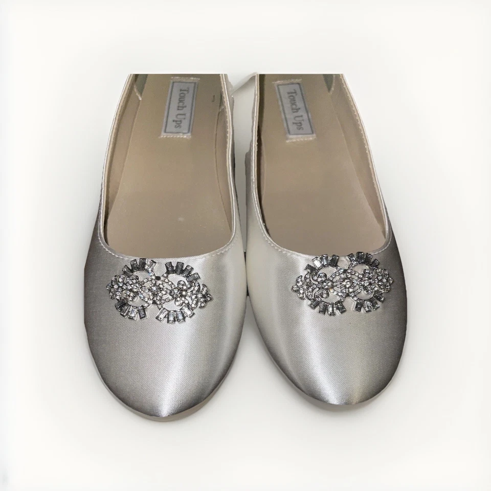 Pisos de boda blancos satinados para mujer talla 9 retoques Megan Foto 2 de 4