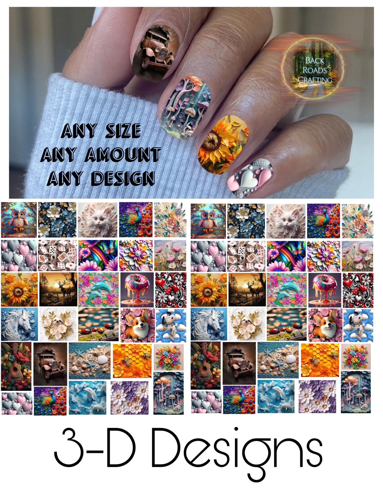 3D Designs Waterslide Nail Art Decals Set of 50 Instructions Included & Bonus