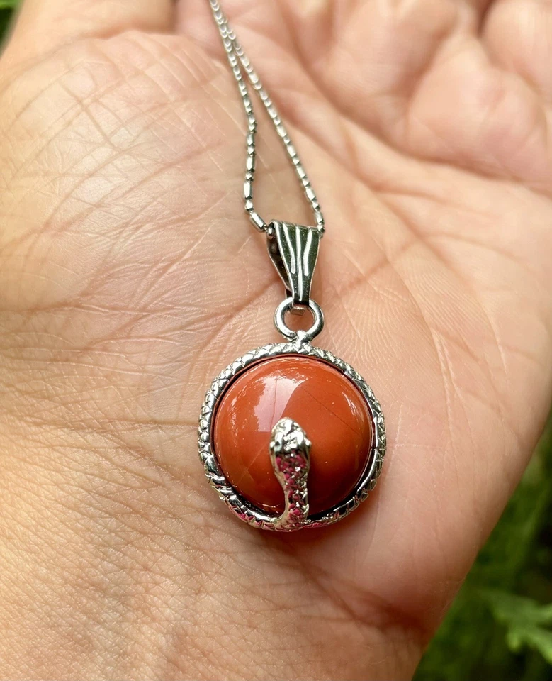 Medallón colgante de moda de jaspe rojo relleno de oro blanco CADENA SURTIDA GRATIS #1 Foto 4 de 4