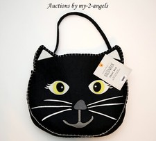NEW Pottery Barn Kid Halloween KITTY CAT FELT TREAT TOTE bag fabric basket BLACK