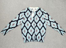New Crown  Ivy Button Cotton Sweater Cardigan Size S Blue 3/4 Sleeve Geometric