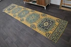 Vintage Turkish Runner Rug 3x11ft YELLOW Handmade Anatolian Oushak Hallway Wool