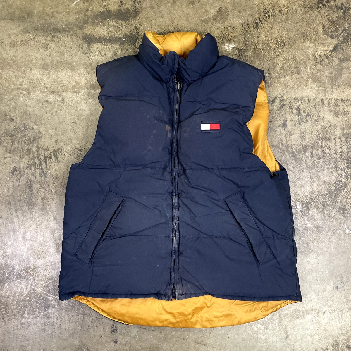 Tommy Hilfiger Gilet 90s Full Zip Reversible Puffer Vest Navy Blue Mens Medium