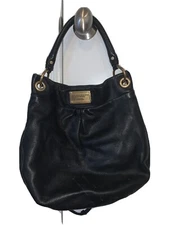 Marc Jacobs Hobo Shoulder Bag Handbag Purse Leather Black Gold Preowned