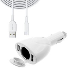 2-Port USB Charger 6ft Type-C Cable Power Cord DC Socket Splitter for Tablets