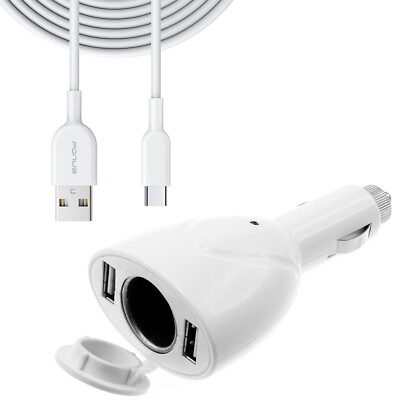 2-Port USB Charger 6ft Type-C Cable Power Cord DC Socket Splitter for Tablets
