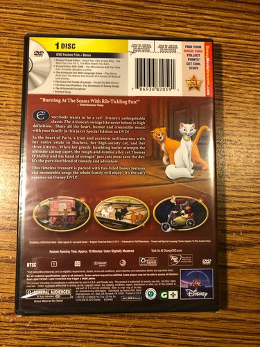 The Aristocats DVD Disney 1970 Animated Cat Family Movie Classic RARE BRAND NEW - 第 5/8 張圖片