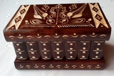 Handmade wooden jewelry magic puzzle box with hidden storage safe brown