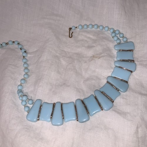 Vtg W Germany Parure Irridescent Opaque Glass Egyptian Collar Necklace Earrings - Picture 8 of 14