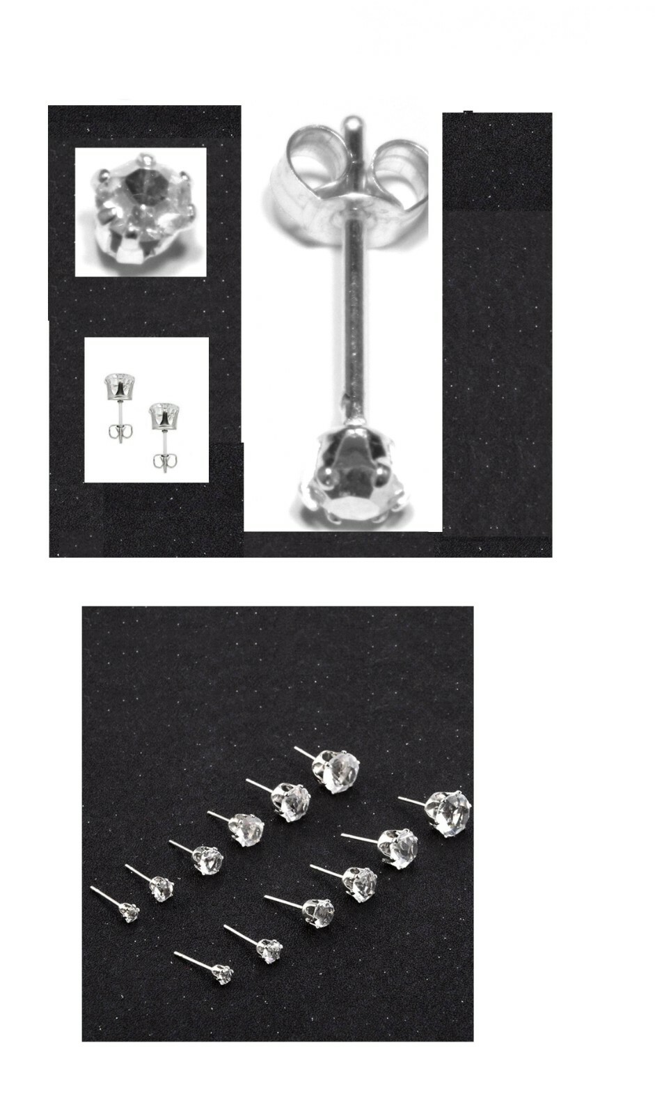 Sterling Silver Round Crystal Stud Earrings Classic Small Sparkly Studs 3-6mm