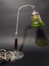 Ancienne Lampe De Table Bureau Art Déco Ministère Avec Abat-Jour En Verre Vert