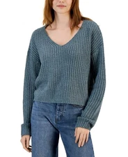 MSRP $39 Hooked Up by Iot Juniors' Drop-Shoulder V-Neck Sweater Size Large