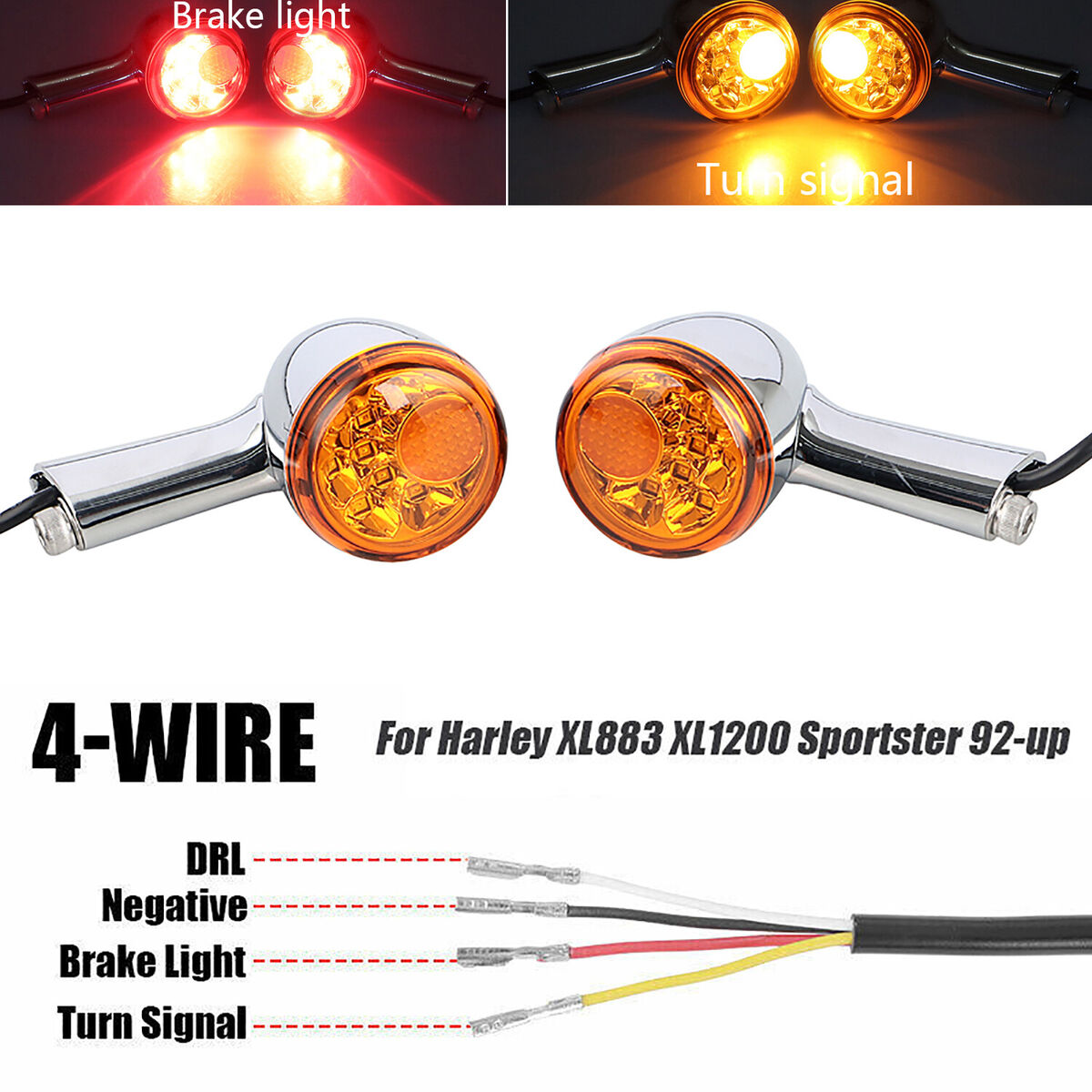 4 Wire Rear LED Turn Signal Indicator Light For Harley 4 Wire Rear LED Turn Signal Indicator Light For Harley