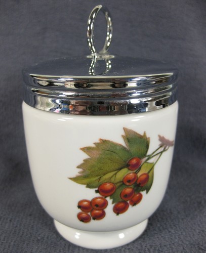 Royal Worcester Evesham Gold Egg Coddler King 3 1/4" Double with Lid Metal Lip - Picture 4 of 8