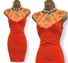 Ted Baker Orange Bodycon Lace Dress Size 1 UK 8