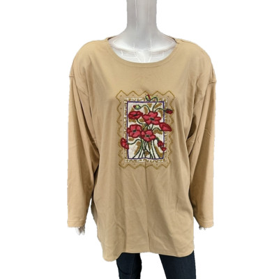 CST Sport Womens Dressy Top with Beaded Embroidery Petites 3X Plus Size Shirt