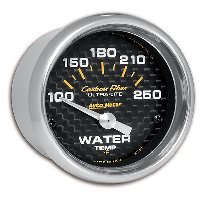 Autometer 4737 Carbon Fiber Water Temp 2 1/16'' Gauge 100-250 Deg F Short Sweep