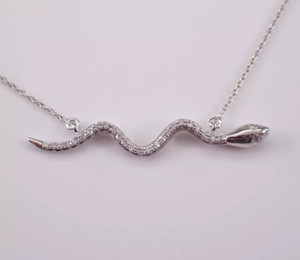 Authentic 0.10Ct Round Cut Real Moissanite Snake Serpent Bar Pendant 14K White Gold Plated