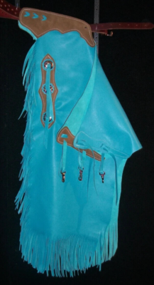 Chaps Cuir Sur Mesure Turquoise Lavage Acide, Fabriqués Aux USA Par R Bar K