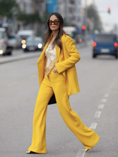 NWT ZARA WOMEN DOUBLE BREASTED LONG BLAZER JACKET YELLOW  2277/628 XS