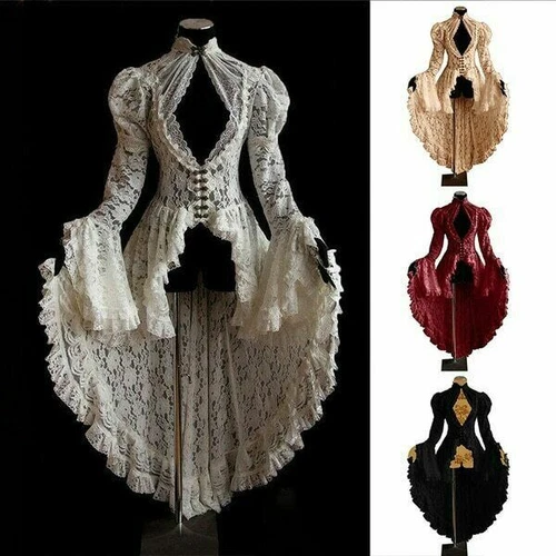 Women Vintage Lace Victorian Dress Long Flare Sleeve Gothic Dresses Retro Dress - Picture 1 of 20