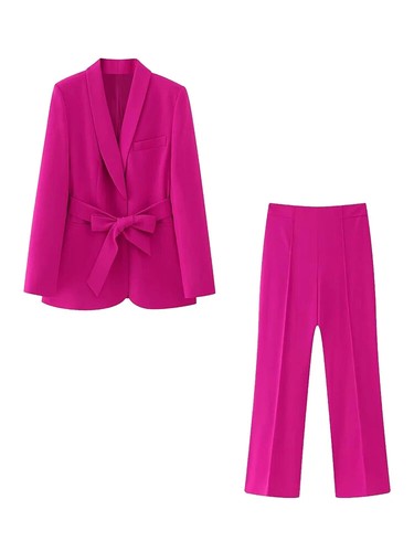 Damenmode Blazer Revers Langarm Jacke 2 Stück Büro Hosenanzüge - Bild 25 von 27