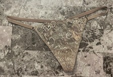 NWT VICTORIA'S SECRET O/S TAUPE SILVER SHINE LACE VINTAGE RARE V STRING PANTIES