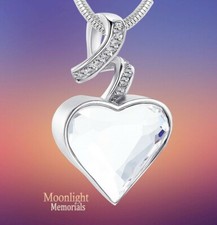 New Heart Crystal Ribbon Cremation Urn Keepsake Ashes Memorial Necklace