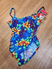Vintage Cole of California Bathing Swim Suit One Piece Blue Floral Womens Sz 16