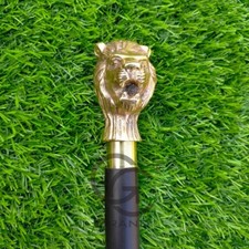 Elegant Antique Lion Head Handle Victorian Wooden Walking Stick Cane
