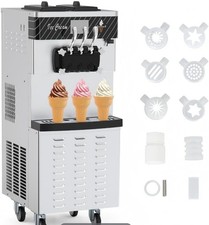 Commercial Triple Head Soft Serve Ice Cream Machine, LED Display, Pre-Cooling