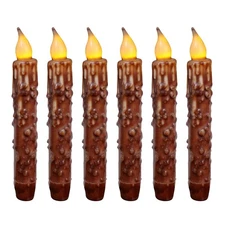 CVHOMEDECO. Real Wax Hand Dipped Battery Operated LED Timer Taper Candles Rus...
