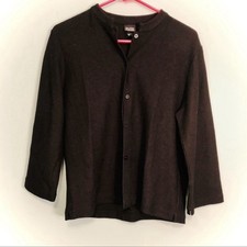 EILEEN FISHER Black Button Up Cardigan Sweater Size S Merino Wool Lightweight