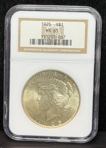 NGC MS63 1925 US Peace One Dollar Silver Coin -067