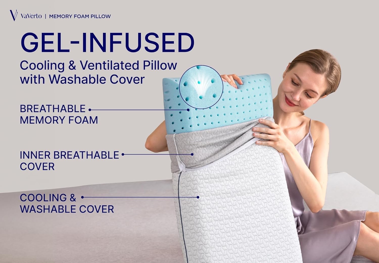 Cooling Gel Memory Foam Pillow King Size Medium Firm Bamboo Cover