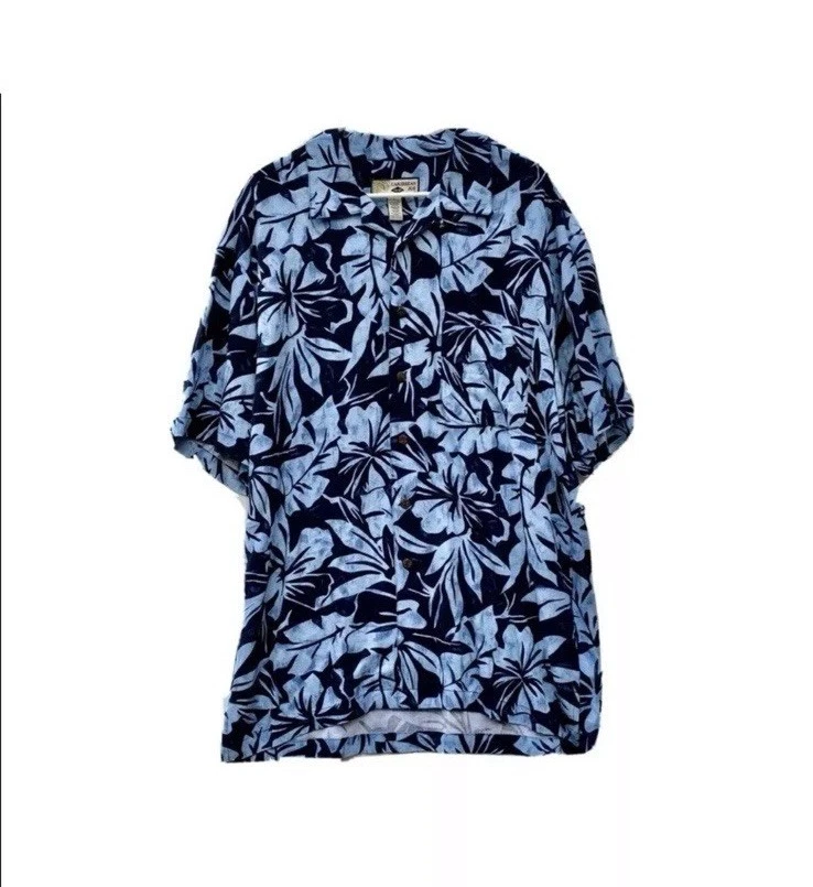 EUC Caribbean Joe Hawaiian Shirt Sz L Blue Floral Rayon Aloha Luau FREE SHIPPING