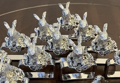 8~Metal Bunny Rabbit Napkin Rings Silver Color