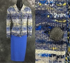 BEAUTIFUL St John knit blue multi jacket skirt suit size 12 14