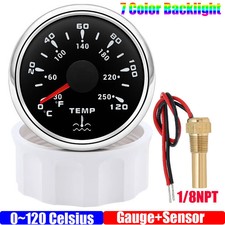 0 120 Water Temperature Gauge Sensor 7 Color Backlight 2" 52MM Water Temp Meter