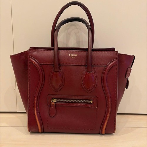 CELINE Luggage Micro Shopper Handbag Tote bag Red Leather Women’s  Auth
