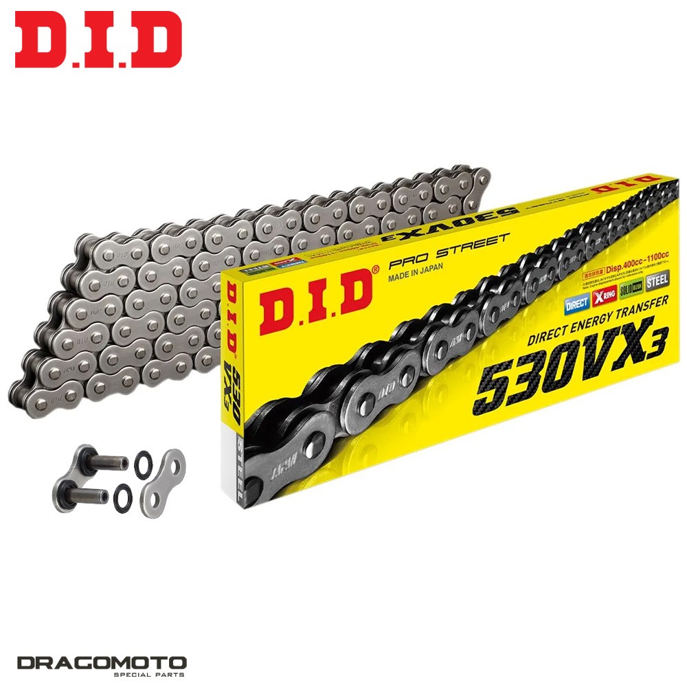 Chaîne de transmission pas 530 DID 530VX3 à rivets avec technologie X-RING Premium