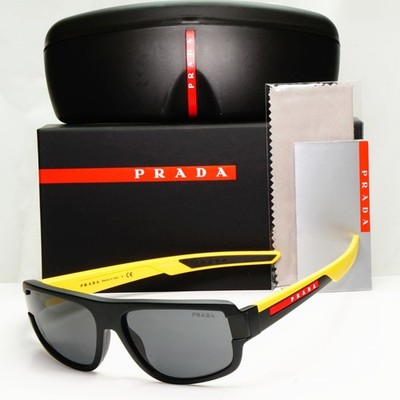 Prada Sonnenbrille schwarz gelb rechteckig rote Streifen PS03WS SPS 03W 08W-06F