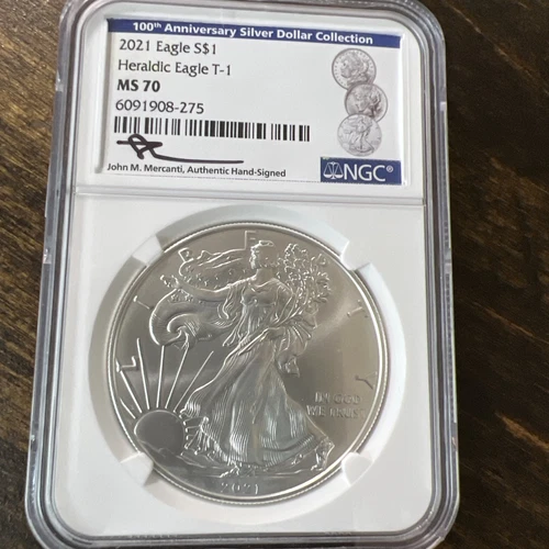 2021 Eagle S$1 Heraldic Eagle NGC MS 70 Signed John M. Mercanti Type1