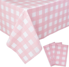 3 Packs Pink Gingham Tablecloth Pink and White Checkered Tablecloths 54 x 108 In