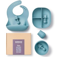 Silicone Baby Feeding Set, Baby Led Weaning Supplies, Suction Bowl Plate Bib ...