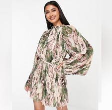 ASOS Mini Dress pink/green Floral With Tie Waist Excellent Condition. Size 4
