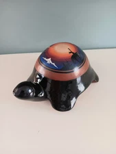 Signed Native American Hand Painted Glazed Turtle Sunset Pond Theme Art Decor 