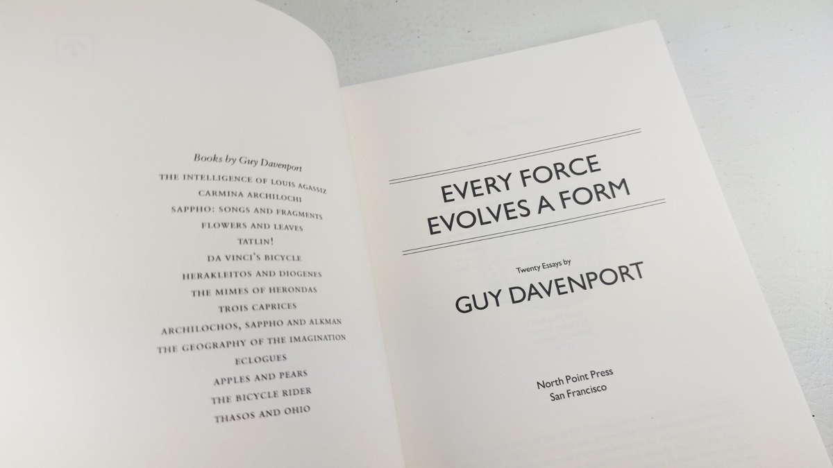 Every Force Evolves a Form, Guy Davenport 1987 | eBay